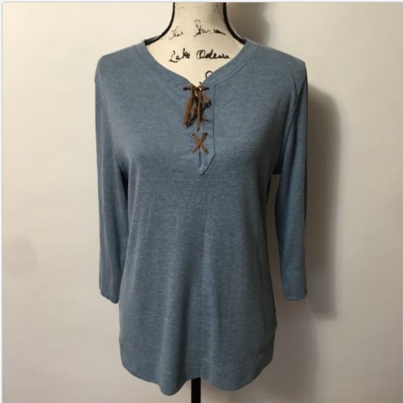 Lauren Ralph Lauren Tops - Lauren Ralph Lauren L Blue 3/4 Sleeve Lace Up V